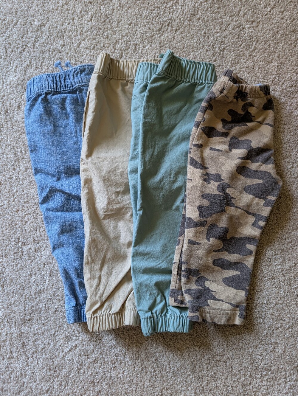 12 Month Baby Boys Long Pant Joggers | Wondernation Green Khaki Jean Camo